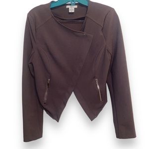 BAR III Taupe Tulip Cross-over Cropped Moto Jacket Medium